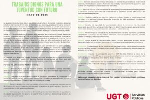 UGT Servicios Públicos reivindica trabajos dignos y servicios públicos fuertes para que la juventud pueda construir futuro