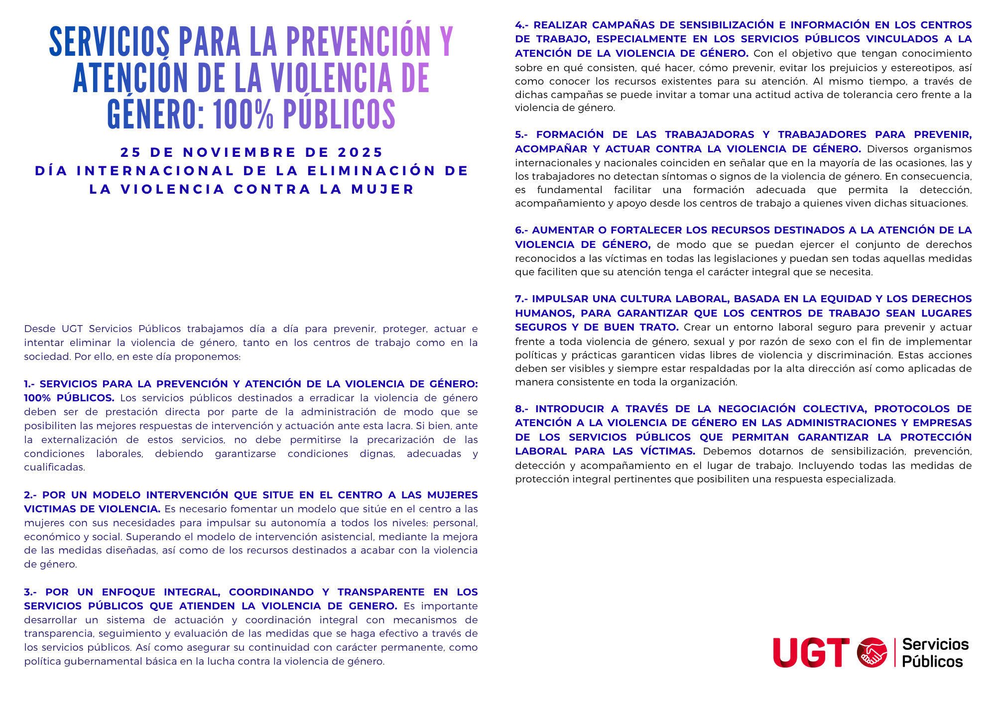En este momento estás viendo UGT Servicios Públicos reclama servicios 100% públicos y más recursos para atender la violencia de género