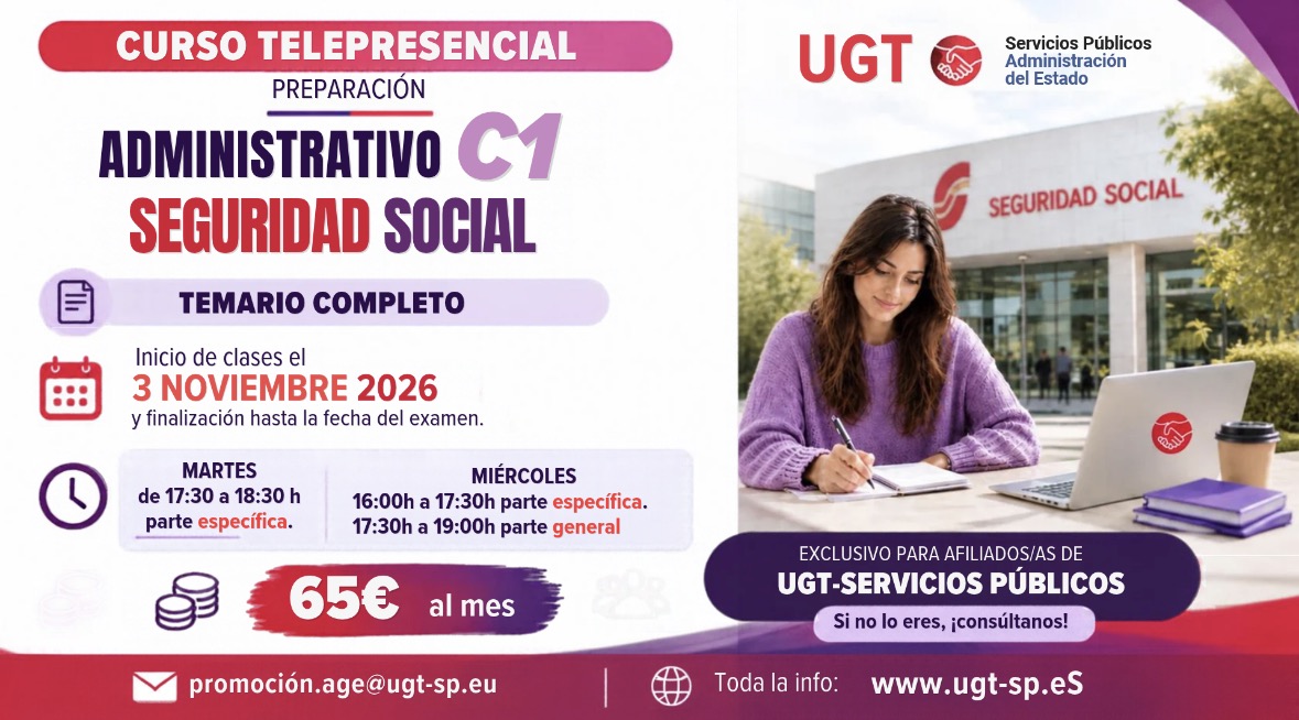 En este momento estás viendo Curso Telepresencial para oposiciones al Cuerpo General Administrativo (C1) de la Administración de la Seguridad Social (COMPLETO)