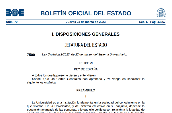 Lee más sobre el artículo La LOSU, publicada en el BOE