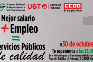 UGT, CCOO y CSIF se concentran en toda España por el bloqueo de la negociación colectiva: por un  nuevo acuerdo salarial en el empleo del sector  público 
